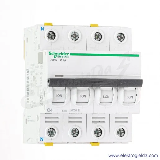 Wyłącznik nadprądowy iC60N 3P+N, typ C, 4A, 6kA, ACTI9 Wyłącznik nadprądowy iC60N 3P+N, typ C, 4A, 6kA, ACTI9