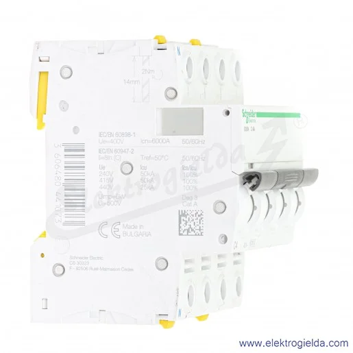 Wyłącznik nadprądowy iC60N 3P+N, typ C, 4A, 6kA, ACTI9 Wyłącznik nadprądowy iC60N 3P+N, typ C, 4A, 6kA, ACTI9