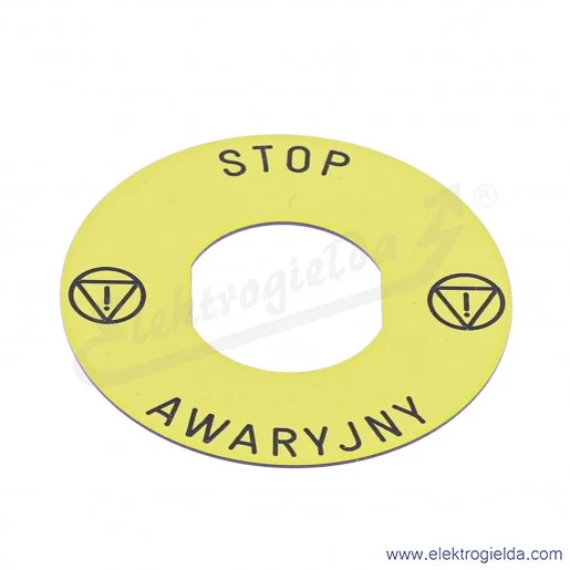 Etykieta ZBY9PL30 "STOP AWARYJNY", fi 60 do przycisku bezpieczeństwa fi 22mm Etykieta ZBY9PL30 "STOP AWARYJNY", fi 60 do przycisku bezpieczeństwa fi 22mm