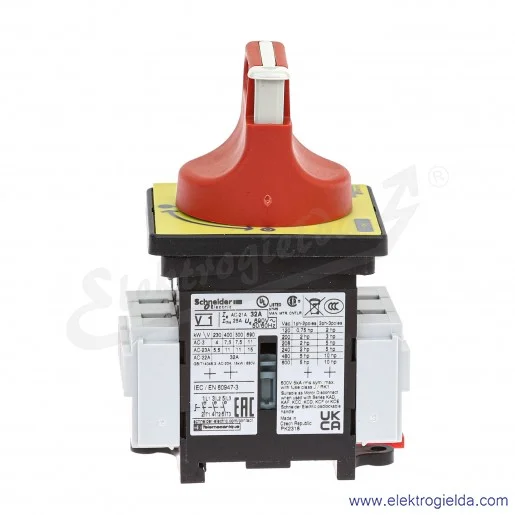 Rozłącznik główny VCF1 bezpieczeństwa 32A, 11kW, montaż na drzwiach Rozłącznik główny VCF1 bezpieczeństwa 32A, 11kW, montaż na drzwiach