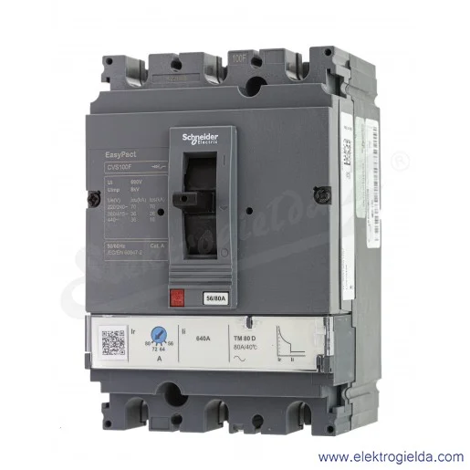 Wyłącznik kompaktowy CVS100F TM80D 3P3d 80A EasyPact 36kA Wyłącznik kompaktowy CVS100F TM80D 3P3d 80A EasyPact 36kA