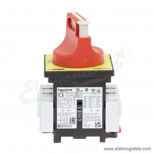 Rozłącznik główny VCF0 bezpieczeństwa 25A, 7.5kW, montaż na drzwi Rozłącznik główny VCF0 bezpieczeństwa 25A, 7.5kW, montaż na drzwi