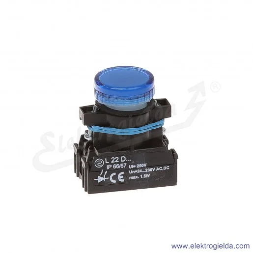 Lampka sygnalizacyjna L22 Dn 24-230V AC/DC niebieska klosz płaski Lampka sygnalizacyjna L22 Dn 24-230V AC/DC niebieska klosz płaski