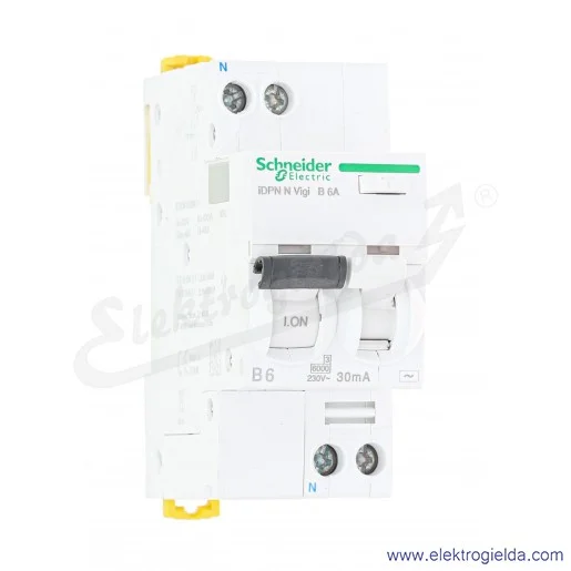 Wyłącznik nadprądowy iDPNNVigi6000-AC30-B6-1N AC , 1+N, typ B, czułość AC, z członem różnicowym Wyłącznik nadprądowy iDPNNVigi6000-AC30-B6-1N AC , 1+N, typ B, czułość AC, z członem różnicowym