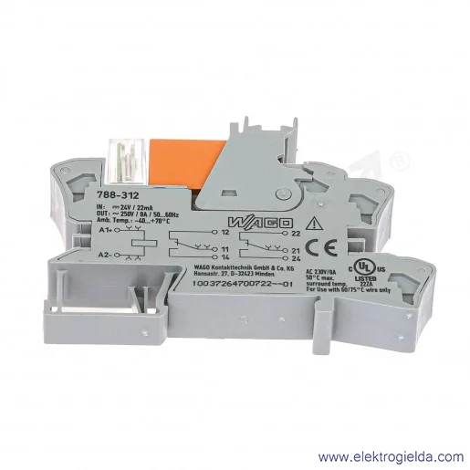 Przekaźnik interfejsowy 788-312 2P 24VDC, 16A Przekaźnik interfejsowy 788-312 2P 24VDC, 16A