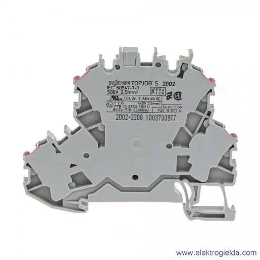Złączka przelotowa 2002-2208 2,5mm2 dwupiętrowa szara 4-przewodowa Złączka przelotowa 2002-2208 2,5mm2 dwupiętrowa szara 4-przewodowa
