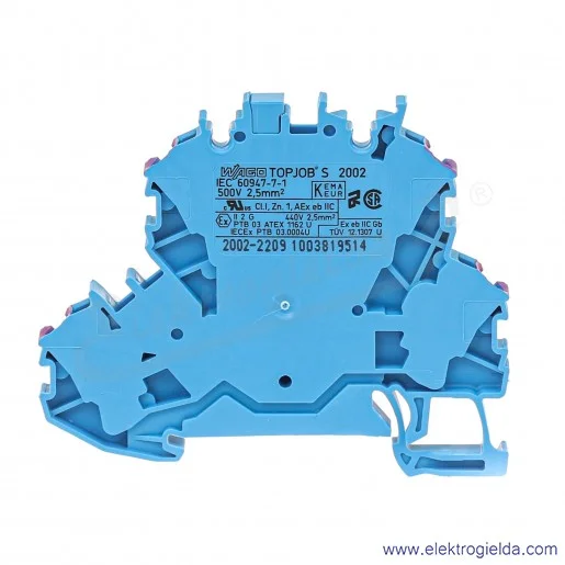 Złączka przelotowa 2002-2209 2,5mm2 dwupiętrowa niebieska 4-przewodowa Złączka przelotowa 2002-2209 2,5mm2 dwupiętrowa niebieska 4-przewodowa
