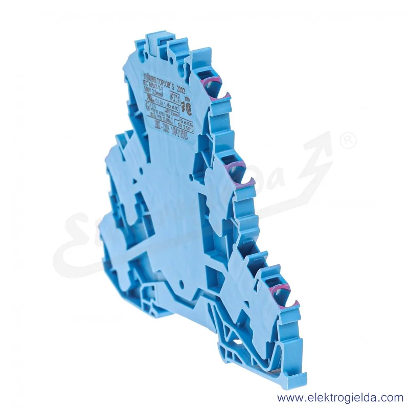 Złączka przelotowa 2002-3209 2,5mm2 niebieska 6-przewodowa trzypiętrowa z mostkowaniem wewnętrznym Złączka przelotowa 2002-3209 2,5mm2 niebieska 6-przewodowa trzypiętrowa z mostkowaniem wewnętrznym
