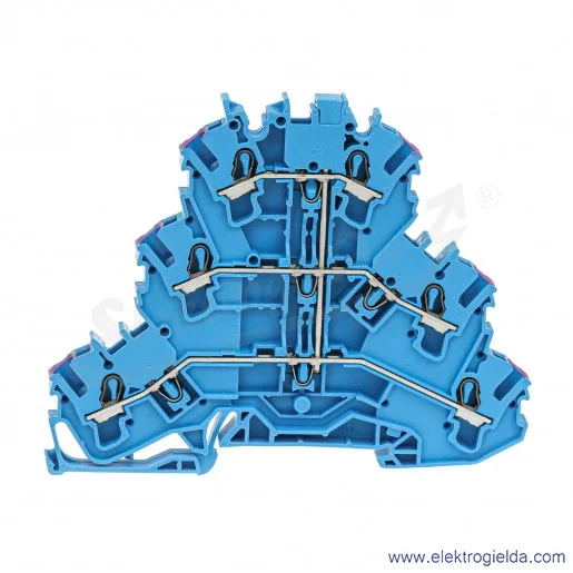 Złączka przelotowa 2002-3209 2,5mm2 niebieska 6-przewodowa trzypiętrowa z mostkowaniem wewnętrznym Złączka przelotowa 2002-3209 2,5mm2 niebieska 6-przewodowa trzypiętrowa z mostkowaniem wewnętrznym