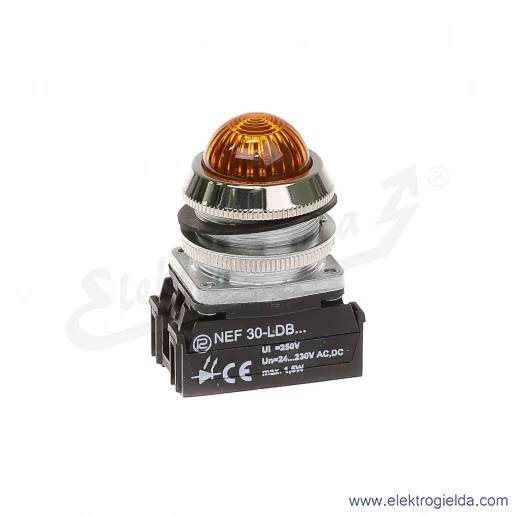 Lampka sygnalizacyjna NEF30 LDSBg 24-240V AC/DC żółta klosz sferyczny błyskająca 30mm
