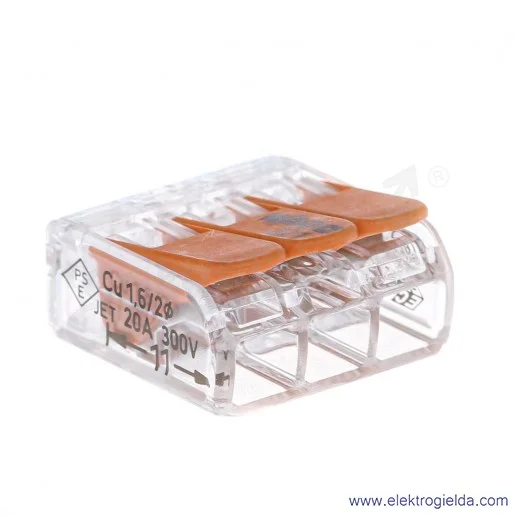 Złączka instalacyjna 221-413 221-413 3x4mm2 (0.14-4mm2) uniwersalna z dźwignią Złączka instalacyjna 221-413 221-413 3x4mm2 (0.14-4mm2) uniwersalna z dźwignią