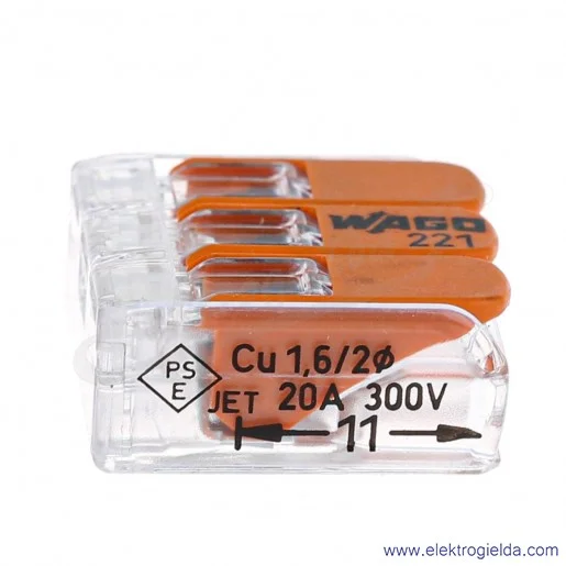 Złączka instalacyjna 221-413 221-413 3x4mm2 (0.14-4mm2) uniwersalna z dźwignią Złączka instalacyjna 221-413 221-413 3x4mm2 (0.14-4mm2) uniwersalna z dźwignią