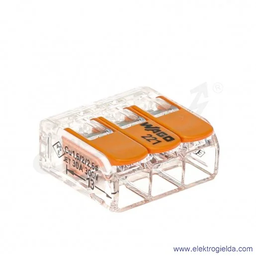 Złączka instalacyjna 221-613 221-613 3x6mm2 (0.5-6mm2) uniwersalna z dźwignią Złączka instalacyjna 221-613 221-613 3x6mm2 (0.5-6mm2) uniwersalna z dźwignią