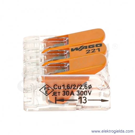 Złączka instalacyjna 221-613 221-613 3x6mm2 (0.5-6mm2) uniwersalna z dźwignią Złączka instalacyjna 221-613 221-613 3x6mm2 (0.5-6mm2) uniwersalna z dźwignią