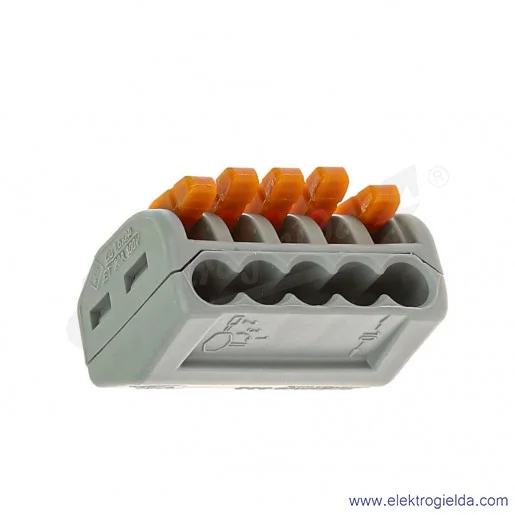 Złączka z dźwignią 222-415 5x4mm2 (0.08-4mm2) uniwersalna szara Złączka z dźwignią 222-415 5x4mm2 (0.08-4mm2) uniwersalna szara