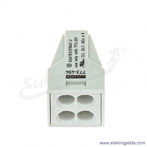 Złączka instalacyjna 773-494 4x2,5mm2 (0.5-2,5mm2) jasnoszara, do zastosowań Ex, miedź/aluminium Złączka instalacyjna 773-494 4x2,5mm2 (0.5-2,5mm2) jasnoszara, do zastosowań Ex, miedź/aluminium