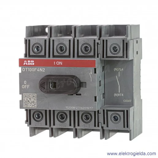 Rozłącznik izolacyjny OT100F4N2 100A 4P napęd z przodu, bez wałka i rączki Rozłącznik izolacyjny OT100F4N2 100A 4P napęd z przodu, bez wałka i rączki