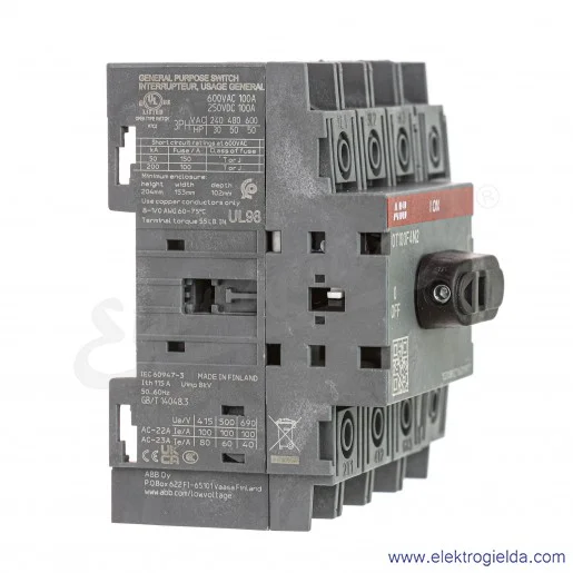 Rozłącznik izolacyjny OT100F4N2 100A 4P napęd z przodu, bez wałka i rączki Rozłącznik izolacyjny OT100F4N2 100A 4P napęd z przodu, bez wałka i rączki