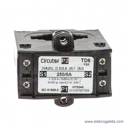 Przekładnik prądowy M75049, TD6 250/5A, szyna 40X10/30x15, 2,5VA (klasa 0,5), IP20 Przekładnik prądowy M75049, TD6 250/5A, szyna 40X10/30x15, 2,5VA (klasa 0,5), IP20