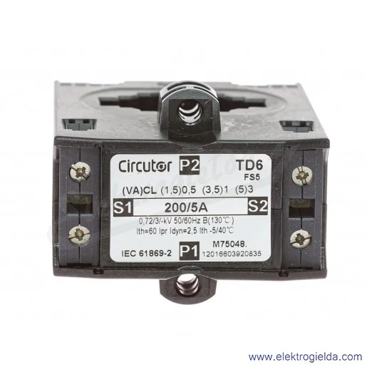 Przekładnik prądowy M75048, TD6 200/5A, szyna 40X10/30x15, 1,5VA (klasa 0,5), IP20 Przekładnik prądowy M75048, TD6 200/5A, szyna 40X10/30x15, 1,5VA (klasa 0,5), IP20