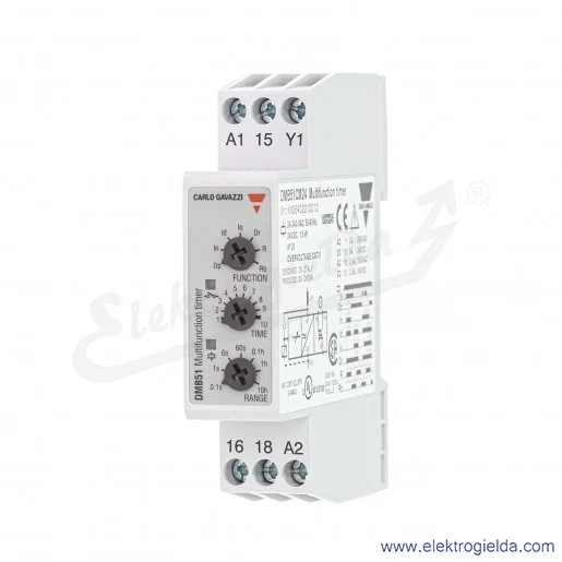 Przekaźnik czasowy DMB51CM24, SPDT, 0.1s-100h, 5A, 24VDC, 250VAC, 7 funkcji czasowych, montaż DIN Przekaźnik czasowy DMB51CM24, SPDT, 0.1s-100h, 5A, 24VDC, 250VAC, 7 funkcji czasowych, montaż DIN