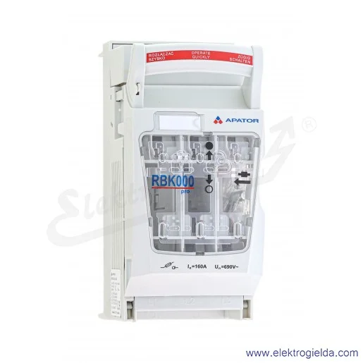 Rozłącznik izolacyjny bezpiecznikowy, RBK 000-SD M 60, zaciski śrubowe M8 do 70 mm2, montaż szyna 60mm, odpływ przewodami od doł Rozłącznik izolacyjny bezpiecznikowy, RBK 000-SD M 60, zaciski śrubowe M8 do 70 mm2, montaż szyna 60mm, odpływ przewodami od doł