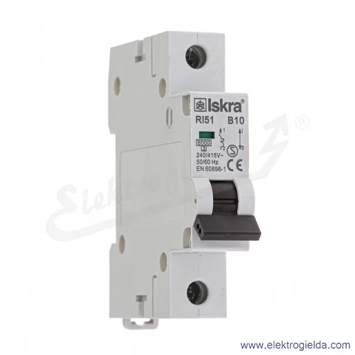 Wyłącznik nadprądowy RI51 1P, typ B, 6kA, 10A Wyłącznik nadprądowy RI51 1P, typ B, 6kA, 10A