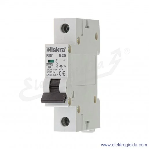 Wyłącznik nadprądowy RI51B25 1P, 25A, typ B, 6kA Wyłącznik nadprądowy RI51B25 1P, 25A, typ B, 6kA