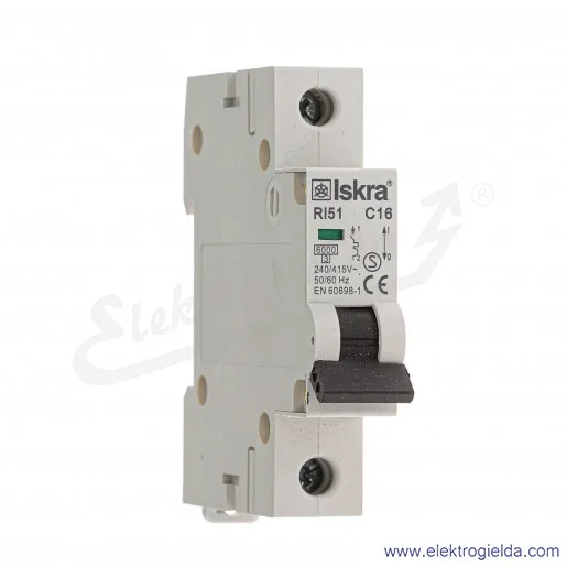 Wyłącznik nadprądowy RI51C16 1P, 16A, typ C, 6kA Wyłącznik nadprądowy RI51C16 1P, 16A, typ C, 6kA