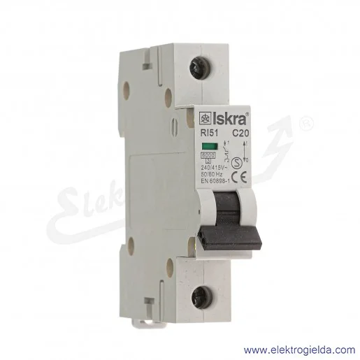 Wyłącznik nadprądowy RI51C20 1P, 20A, typ C, 6kA Wyłącznik nadprądowy RI51C20 1P, 20A, typ C, 6kA