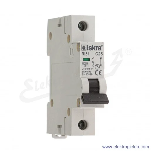 Wyłącznik nadprądowy RI51C25 1P, 25A, typ C, 25kA Wyłącznik nadprądowy RI51C25 1P, 25A, typ C, 25kA