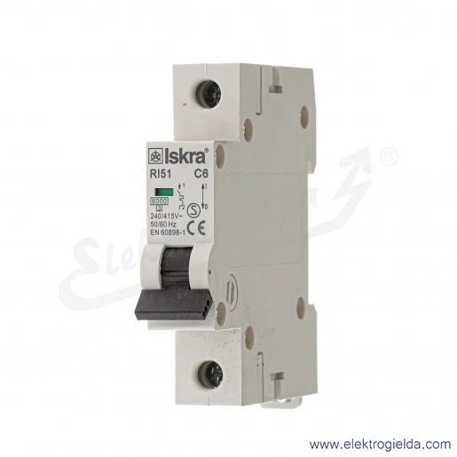 Wyłącznik nadprądowy RI51C6 1P, 6A, typ C, 6kA Wyłącznik nadprądowy RI51C6 1P, 6A, typ C, 6kA