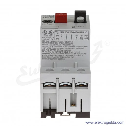 Wyłącznik silnikowy 30.107.965 MS25-16,0, 3P, 10-16A, 5..7.5kW Wyłącznik silnikowy 30.107.965 MS25-16,0, 3P, 10-16A, 5..7.5kW