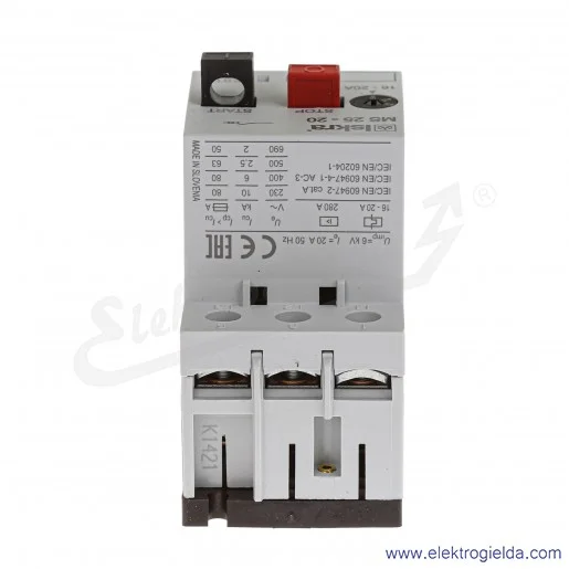 Wyłącznik silnikowy 30.107.966 MS25-20,0 3P, 16-20A, 9kW Wyłącznik silnikowy 30.107.966 MS25-20,0 3P, 16-20A, 9kW