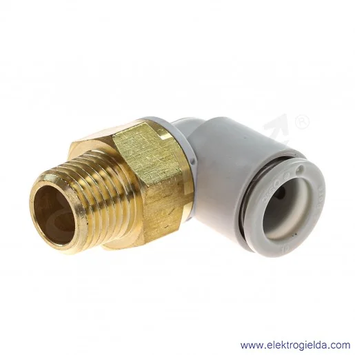 Przyłącze wtykowe kątowe 360° KQ2L10-02A*, Gwint R1/4, Fi 10mm, z O-ringiem Przyłącze wtykowe kątowe 360° KQ2L10-02A*, Gwint R1/4, Fi 10mm, z O-ringiem