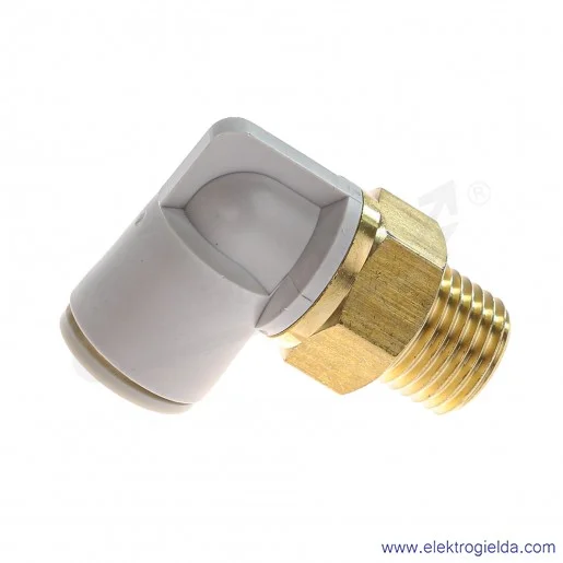 Przyłącze wtykowe kątowe 360° KQ2L10-02A*, Gwint R1/4, Fi 10mm, z O-ringiem Przyłącze wtykowe kątowe 360° KQ2L10-02A*, Gwint R1/4, Fi 10mm, z O-ringiem