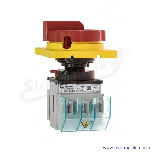 Rozłącznik główny 3LD2254-0TK53 3-BIEGUNOWY  MOC:  9.5KW /AC-3; PRĄD  IU 32A  MONTAŻ TABLICOWY NA OTWÓR 22,mm Z ŻÓŁTO-CZERWONYM  Rozłącznik główny 3LD2254-0TK53 3-BIEGUNOWY  MOC:  9.5KW /AC-3; PRĄD  IU 32A  MONTAŻ TABLICOWY NA OTWÓR 22,mm Z ŻÓŁTO-CZERWONYM