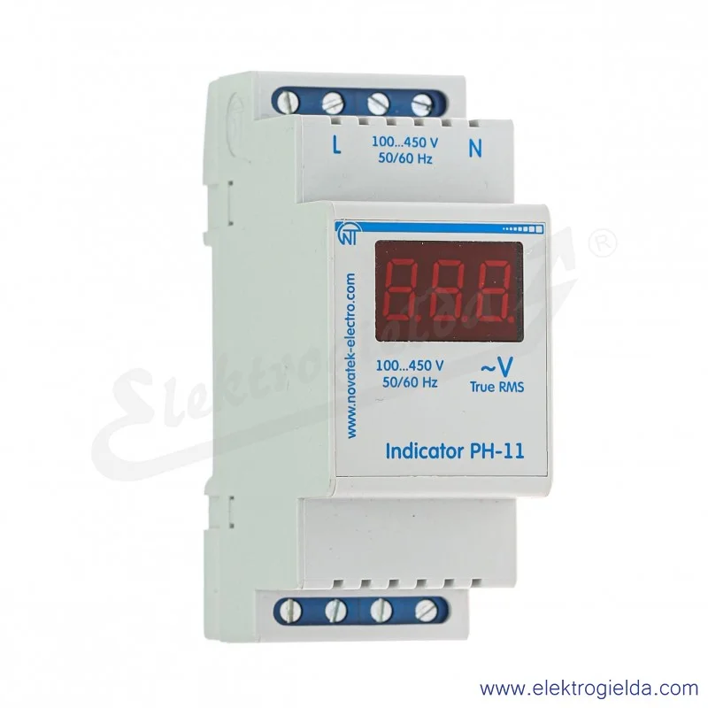 Wskaźnik napięcia PH-11 3 cyfrowy LED, jednofazowy 230V, montaż DIN Wskaźnik napięcia PH-11 3 cyfrowy LED, jednofazowy 230V, montaż DIN