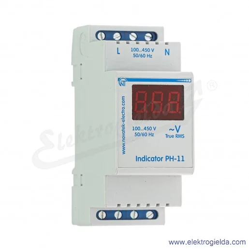 Wskaźnik napięcia PH-11 3 cyfrowy LED, jednofazowy 230V, montaż DIN Wskaźnik napięcia PH-11 3 cyfrowy LED, jednofazowy 230V, montaż DIN