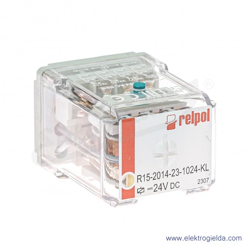 Przekaźnik elektromagnetyczny R15-2014-23-1024-KL 4P 24VDC przycisk testujący K + Dioda LED