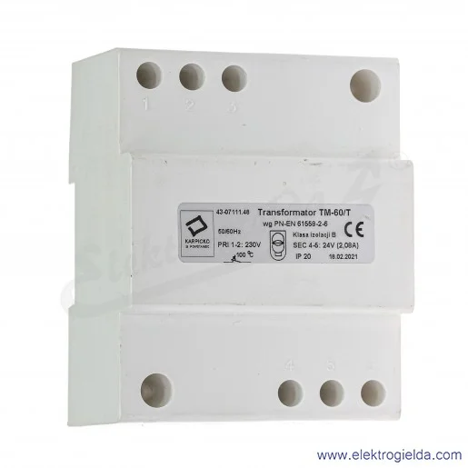 Transformator 43-07111.48 TM-60, 60VA 230/24V, montaż DIN Transformator 43-07111.48 TM-60, 60VA 230/24V, montaż DIN