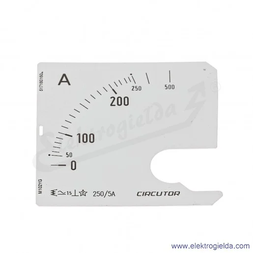 Skala amperomierza SEC72 250/5A, 72x72mm Skala amperomierza SEC72 250/5A, 72x72mm