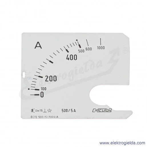 Skala amperomierza SEC72 500/5A, 72x72mm Skala amperomierza SEC72 500/5A, 72x72mm