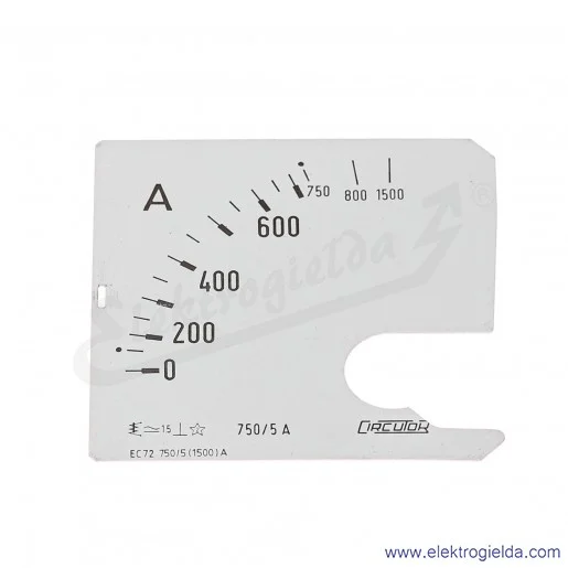 Skala amperomierza SEC72 750/5A, 72x72mm Skala amperomierza SEC72 750/5A, 72x72mm