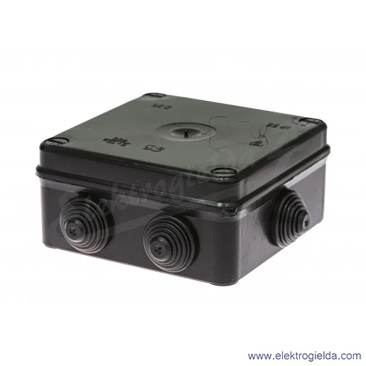 Puszka natynkowa 0233-09, 133x133x64, PK-4, 6 dławnic, czarna, IP55 Puszka natynkowa 0233-09, 133x133x64, PK-4, 6 dławnic, czarna, IP55