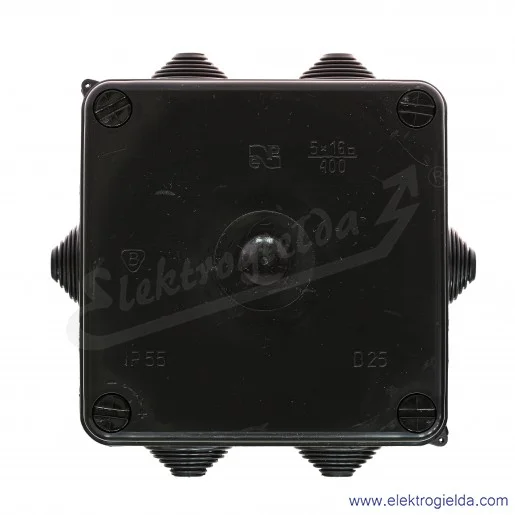 Puszka natynkowa 0233-09, 133x133x64, PK-4, 6 dławnic, czarna, IP55 Puszka natynkowa 0233-09, 133x133x64, PK-4, 6 dławnic, czarna, IP55