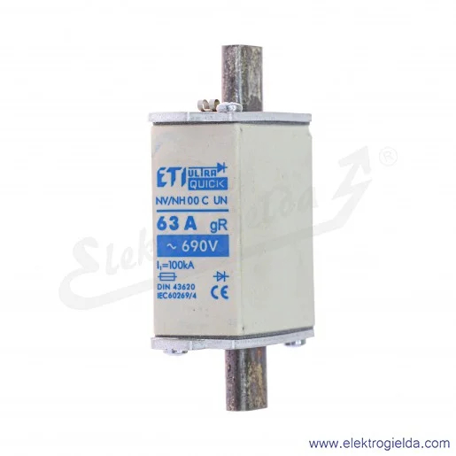 Wkładka bezpiecznikowa 004331026, nożowa NH00C, U-N, 63A, gR, 690VAC Wkładka bezpiecznikowa 004331026, nożowa NH00C, U-N, 63A, gR, 690VAC