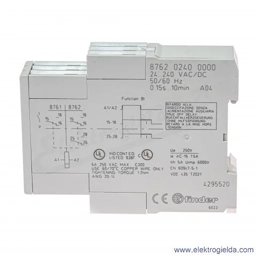Przekaźnik czasowy 87.62.0.240.000, 24..240VAC/DC, 0.15..600s, 2 styki przełączne Przekaźnik czasowy 87.62.0.240.000, 24..240VAC/DC, 0.15..600s, 2 styki przełączne