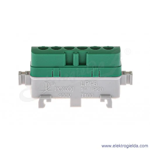 Listwa przyłączeniowa A18-0058 LPI-6z 16mm2, 400V 76A, zielona z poliamidu Listwa przyłączeniowa A18-0058 LPI-6z 16mm2, 400V 76A, zielona z poliamidu