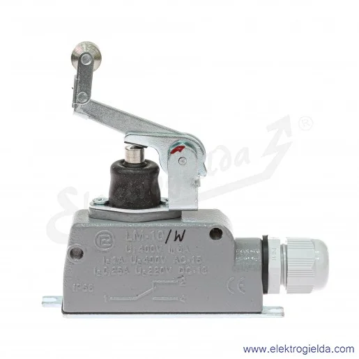 Łącznik krańcowy LM-10W w obudowie metalowej z dźwignią łamaną i rolką 1P Łącznik krańcowy LM-10W w obudowie metalowej z dźwignią łamaną i rolką 1P